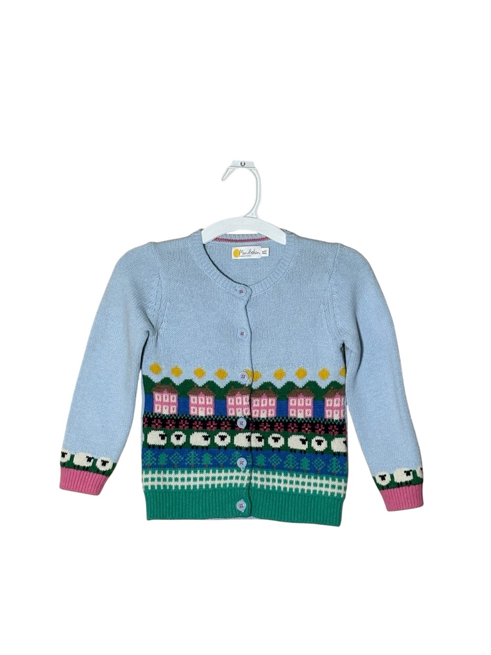 Mini Boden Farm Fair Isle Cardigan,Provence Blue Color,Size 4-5Y